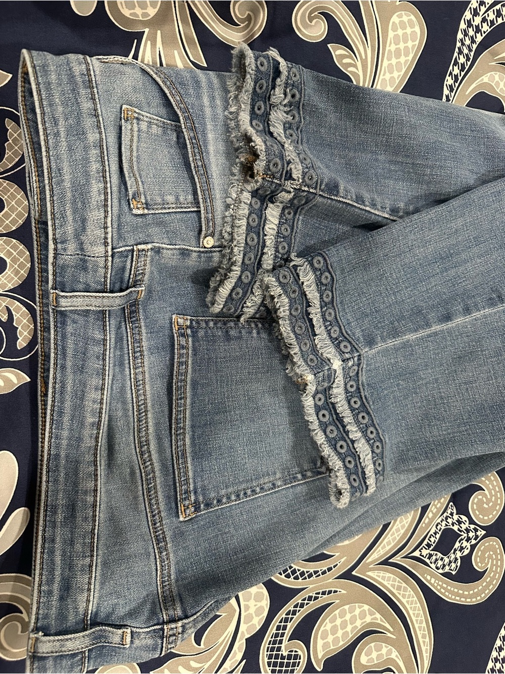Chico's Light Blue Embroidered Frayed Hem Ankle Jeans